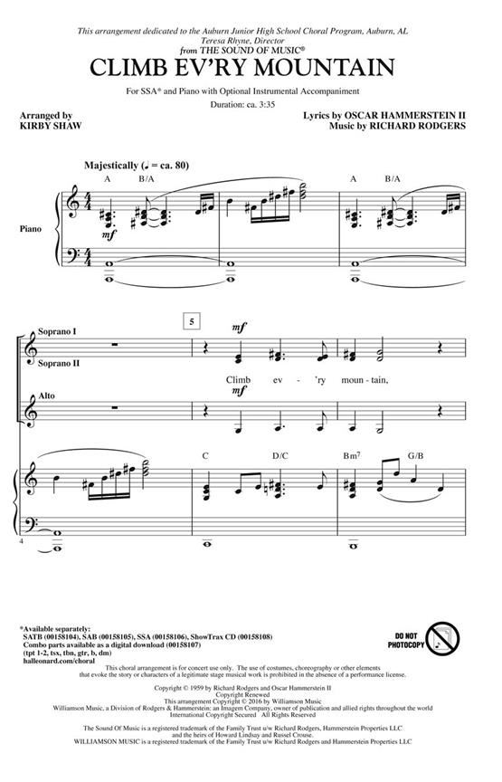 Climb Ev'ry Mountain - from The Sound of Music - pro sbor SSA