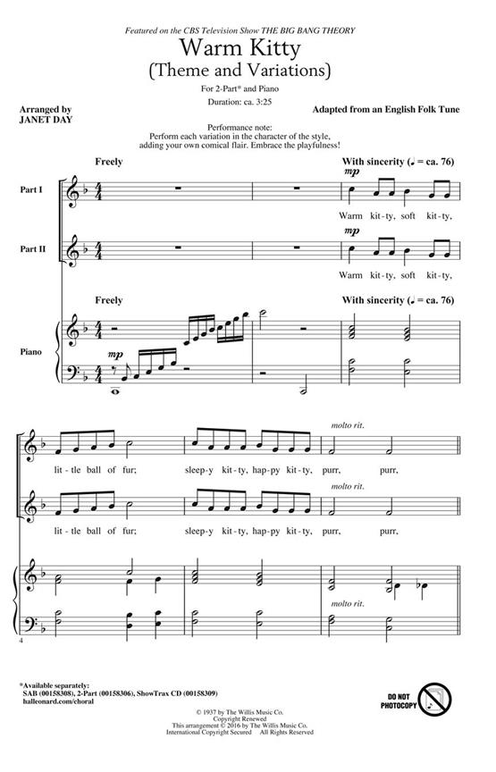 Warm Kitty - (Theme and Variations) - pro sbor 2-Part Choir
