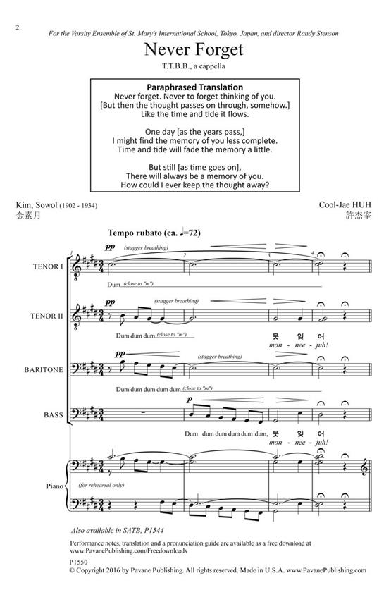 Never Forget - pro sbor TTBB a Cappella