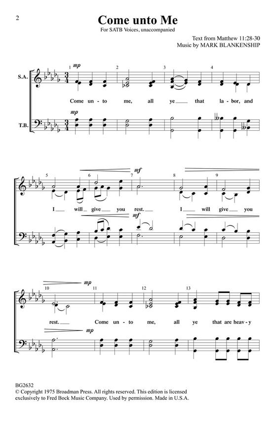 Come Unto Me - pro sbor SATB a Cappella