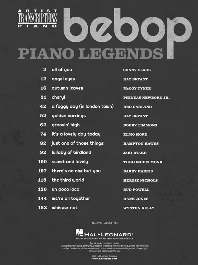 Bebop Piano Legends - Artist Transciptions for Piano - filmové melodie na klavír