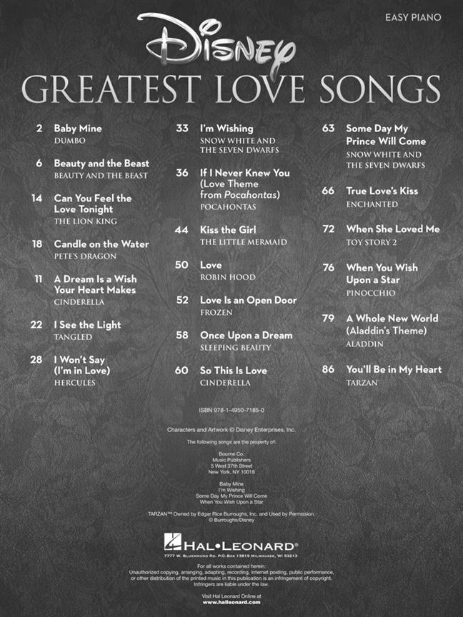 Disney Greatest Love Songs - Easy Piano Songbook klavír kniha pro děti