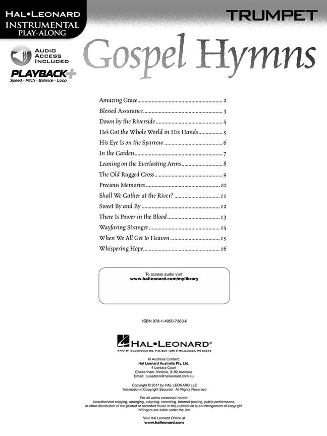 Gospel Hymns - Trumpet - Instrumental Play-Along - noty pro trumpetu