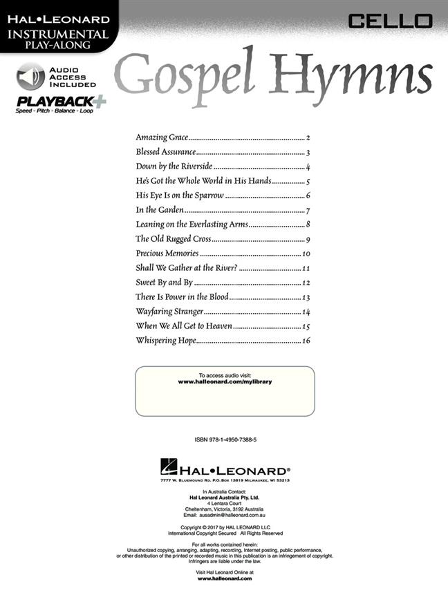 Gospel Hymns - Cello - Instrumental Play-Along - filmové melodie pro violoncello