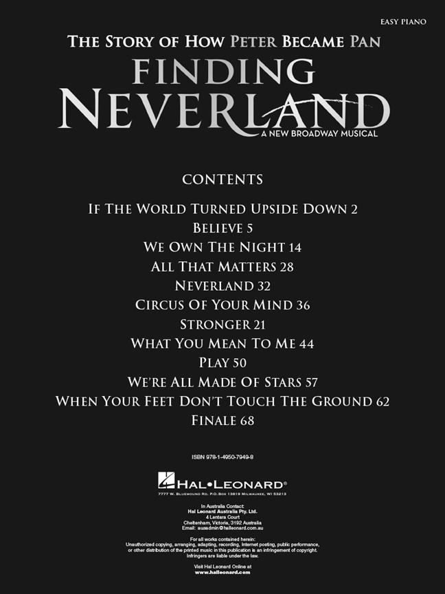 Finding Neverland - Easy Piano Selections - The Story of How Peter Become Pan noty pro klavír děti