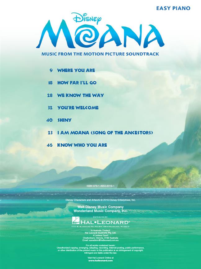 Moana - Easy Piano - Music from the Motion Picture Soundtrack noty pro začátečníky