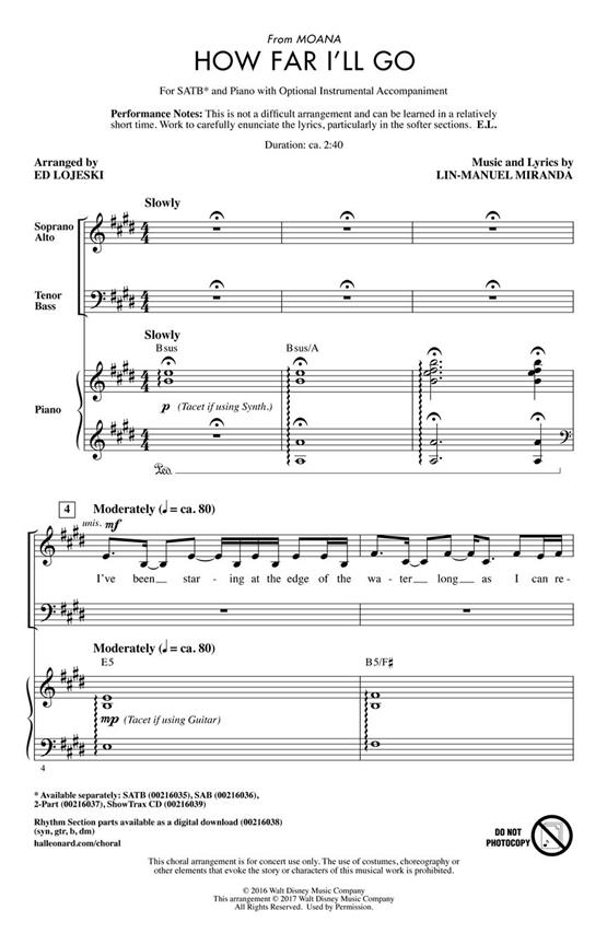 How Far I'll Go (from MOANA) - SATB - pro sbor SATB