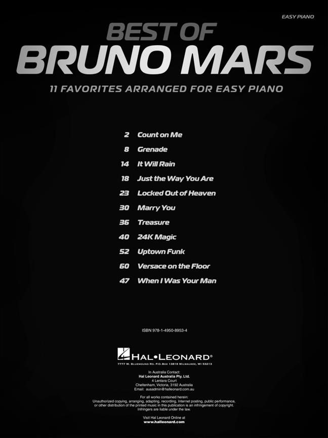 Best Of Bruno Mars - snadné pro klavír