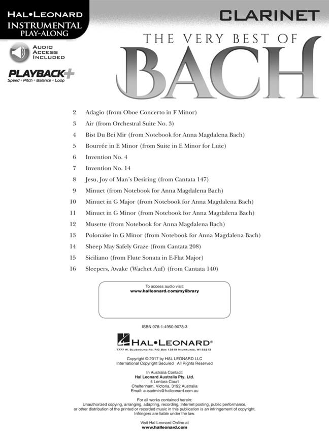 The Very Best of Bach - Clarinet - Instrumental Play-Along - noty na klarinet