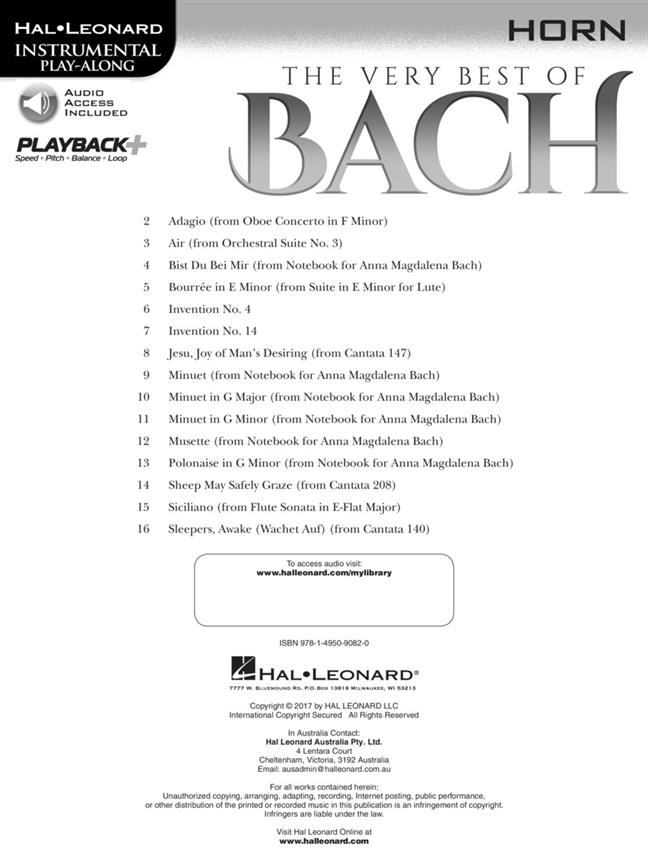 The Very Best of Bach - Horn - Instrumental Play-Along - noty na lesní roh