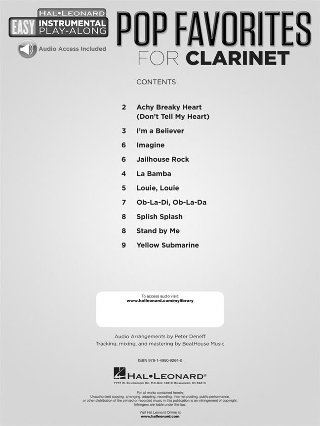 Pop Favorites - Clarinet - Easy Instrumental Play-Along - noty na klarinet