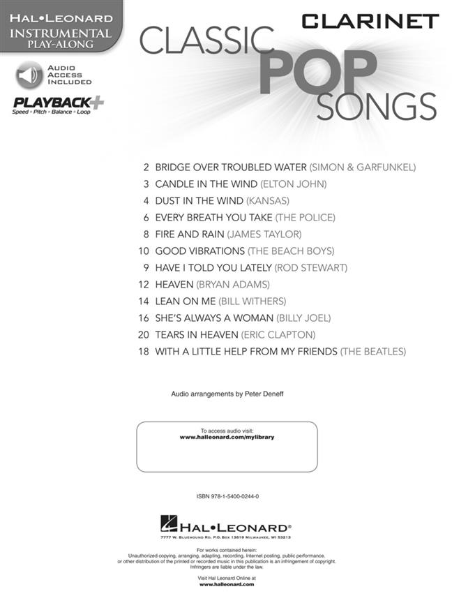 Classic Pop Songs - Clarinet - Instrumental Play-Along - noty na klarinet