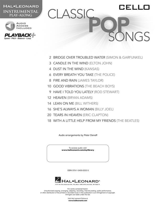 Classic Pop Songs - Cello - Instrumental Play-Along - filmové melodie pro violoncello