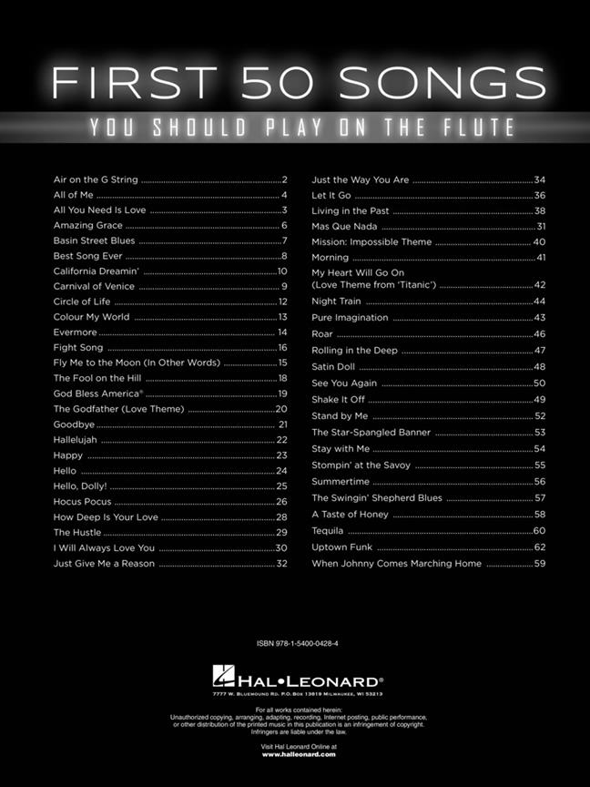 First 50 Songs You Should Play on the Flute - sólové skladby pro příčnou flétnu