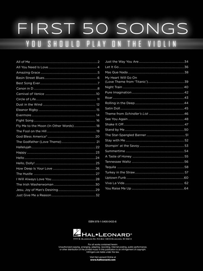 First 50 Songs You Should Play on the Violin noty pro sólové housle