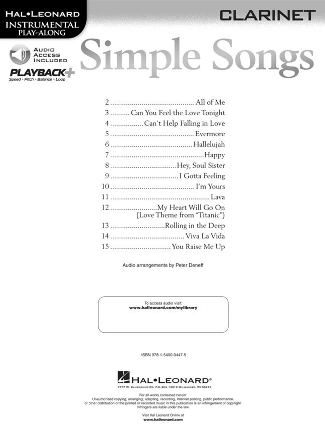 Simple Songs - Clarinet - Instrumental Play-Along - filmové melodie pro klarinet