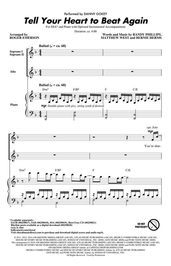 Tell Your Heart to Beat Again - noty pro sbor SSA