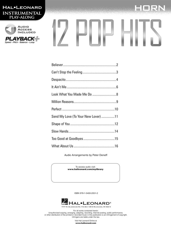 12 Pop Hits lesní roh - Instrumental Play-Along