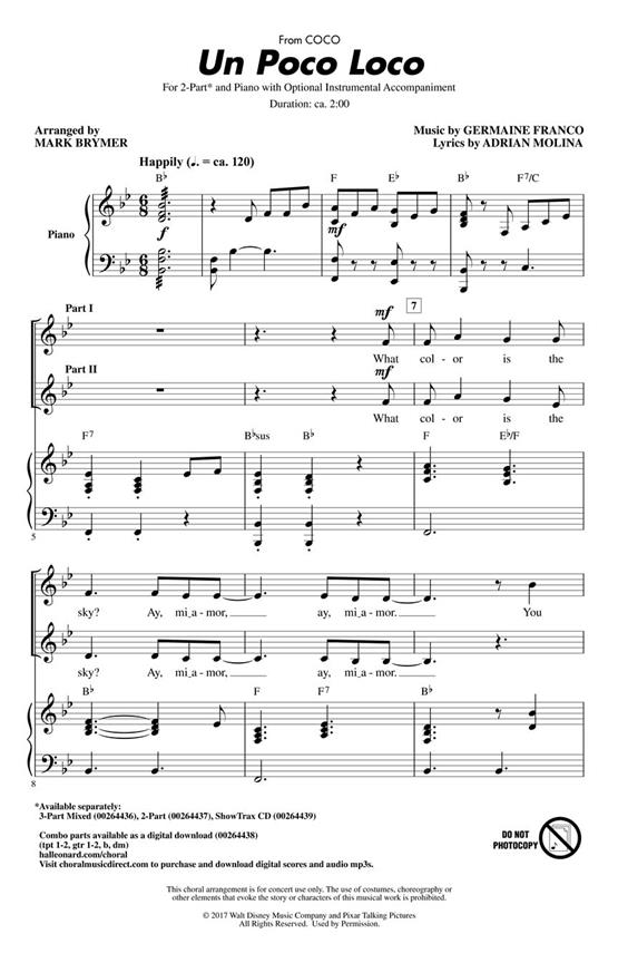 Un Poco Loco - from Coco - noty pro sbor 2-Part Choir