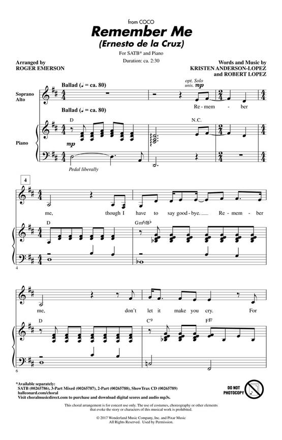 Remember Me (From Coco) - Pop Choral Series - pro sbor SATB