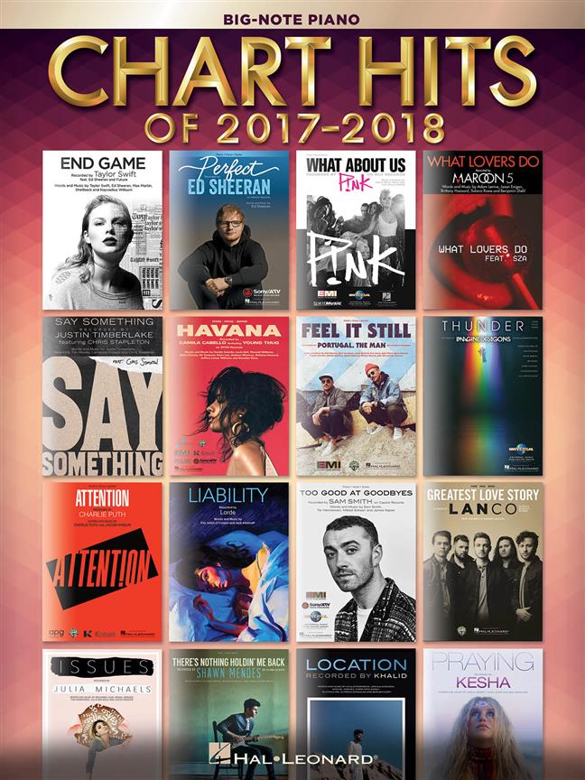 Chart Hits of 2017-2018 - Big-Note Piano - filmové melodie na klavír