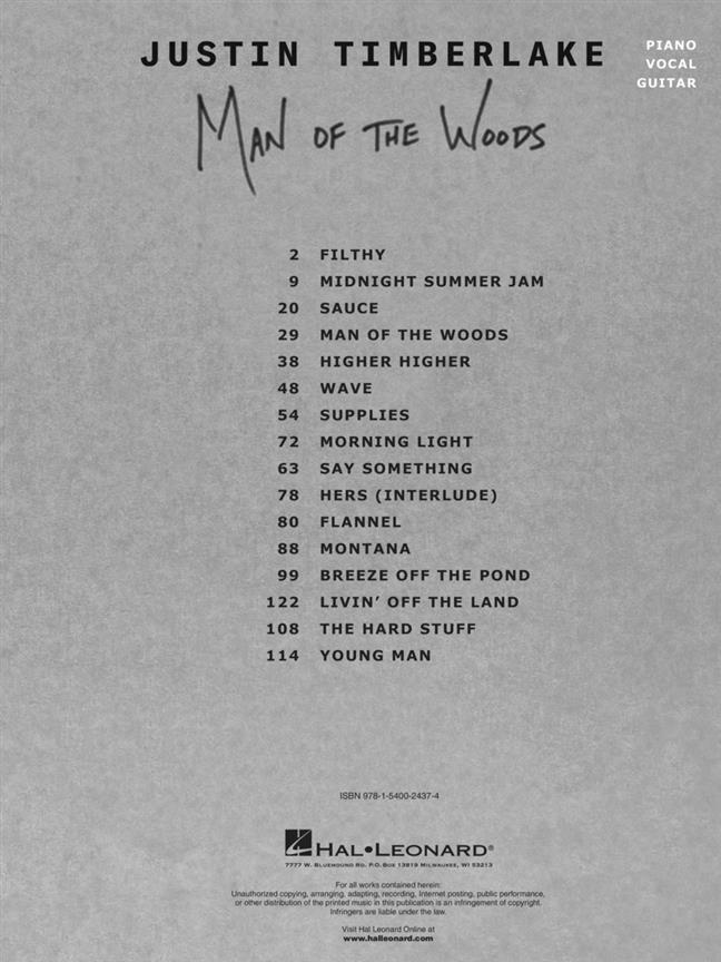 Justin Timberlake - Man of the Woods - noty pro zpěv a klavír s akordy na kytaru