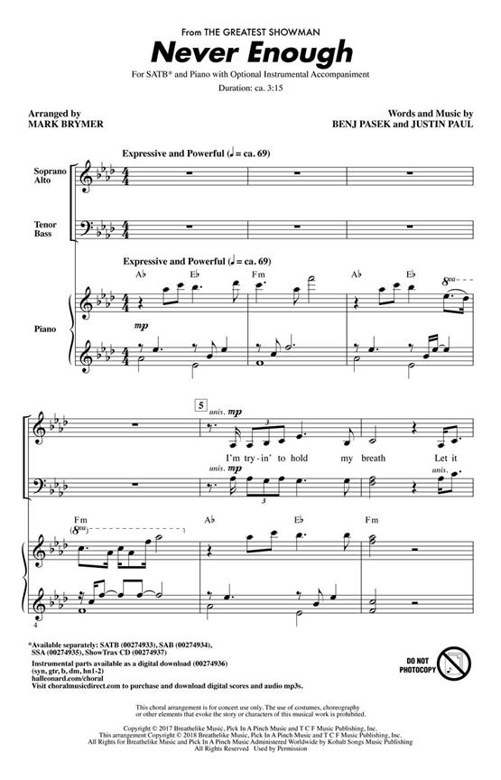 Never Enough (from The Greatest Showman) - pro sbor SATB