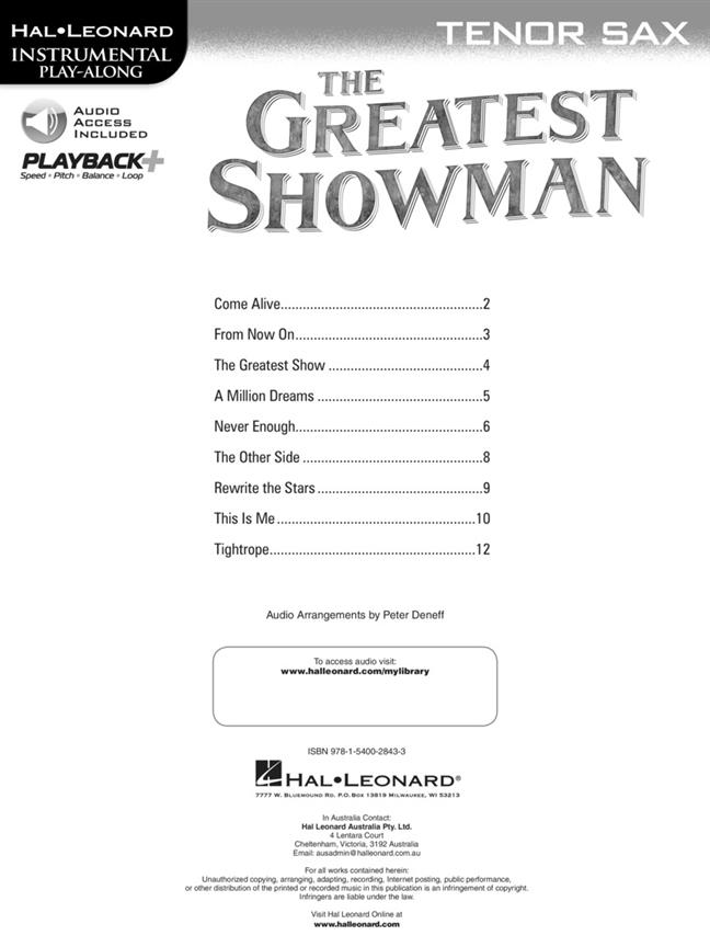 The Greatest Showman - Tenor Saxophone - Instrumental Play-Along - noty na tenor saxofon
