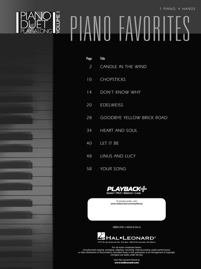 Piano Favorites - Piano Duet Play-Along Volume 1 písně pro dva klavíry