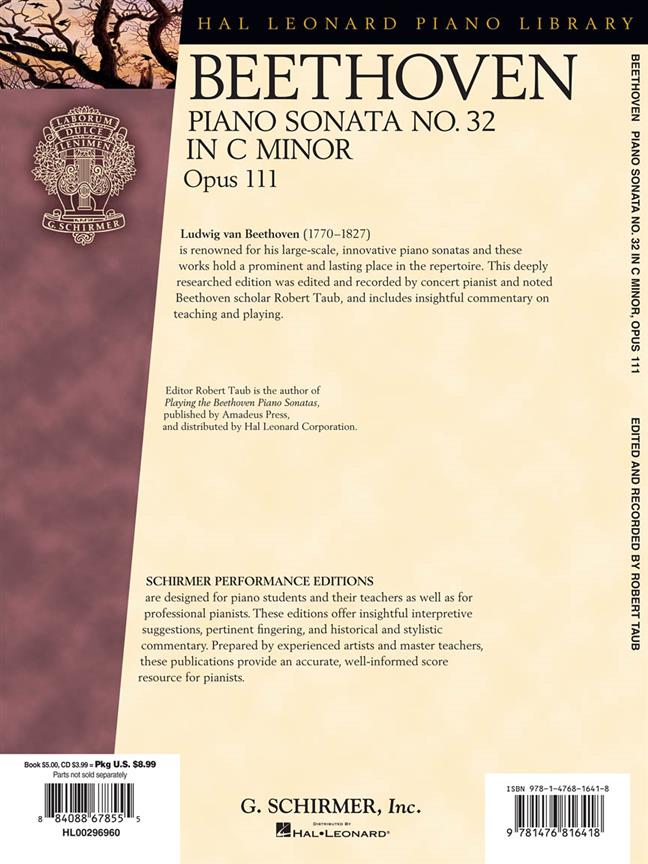 Piano Sonata No.32 In C Minor Op.111 - Schirmer Performance Editions