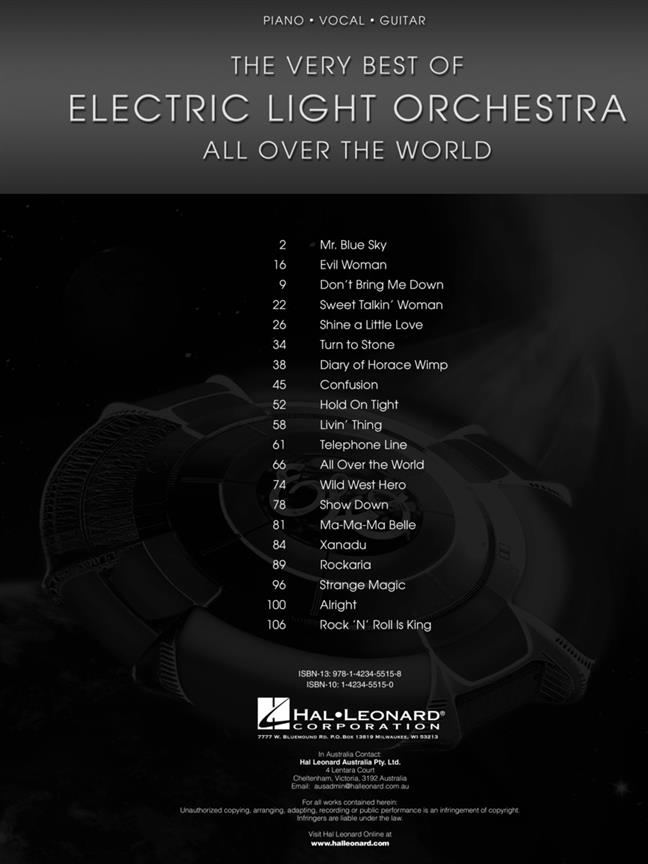 Very Best Of E.L.O. - All Over The World - Pvg - noty pro zpěv, klavír a kytaru