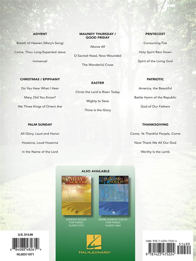 Seasonal Sunday Solos for Piano - Christmas, Holy Week, Pentecost, Thanksgiving & More známé písně pro klavír