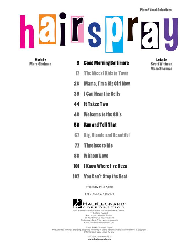 Hairspray - not na klavír, zpěv s akordy pro kytaru
