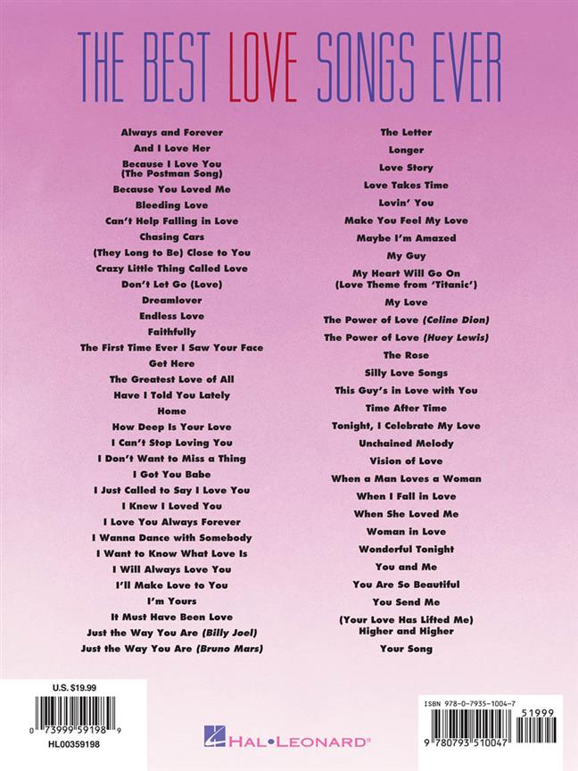The Best Love Songs Ever - 2nd Edition - písně pro klavír, zpěv s akordy pro kytaru