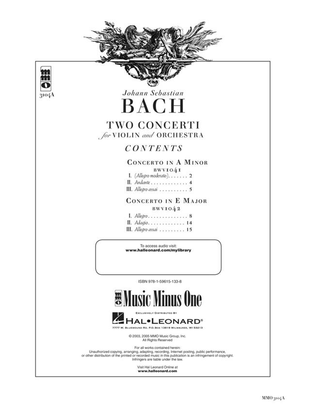 Violin Concerto No. 1 in A Minor, BWV1041 - Violin Concerto No. 2 in E Major, BWV1042 - pro housle