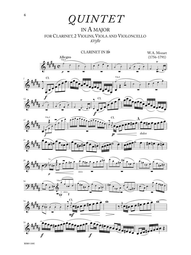 Mozart Quintet in A, KV581 - noty na klarinet