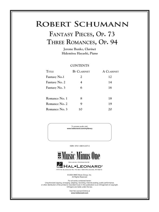5 Fantasy Pieces, Op. 73 and 3 Romances, Op. 94 - Music Minus One Clarinet - noty na klarinet