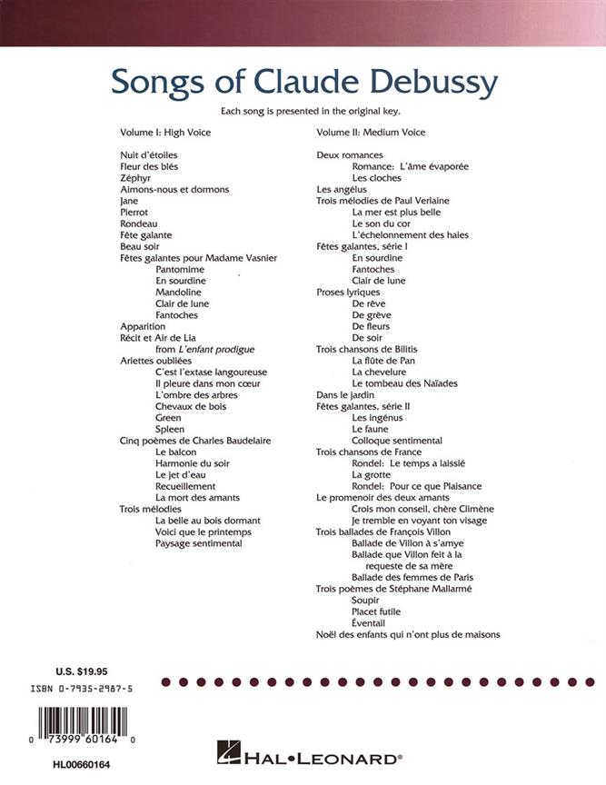 Songs Of Claude Debussy Vol. 1 High Voice - A Critical Edition by James R. Briscoe - noty pro vysoký hlas