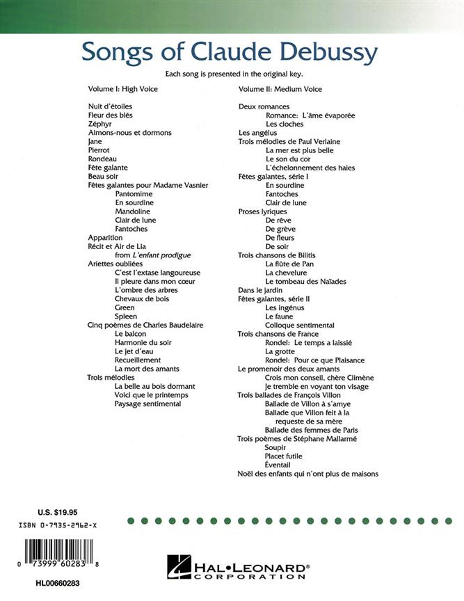 Songs of Claude Debussy Vol. 2 Medium Voice - A Critical Edition by James R. Briscoe - noty pro mezzosoprán