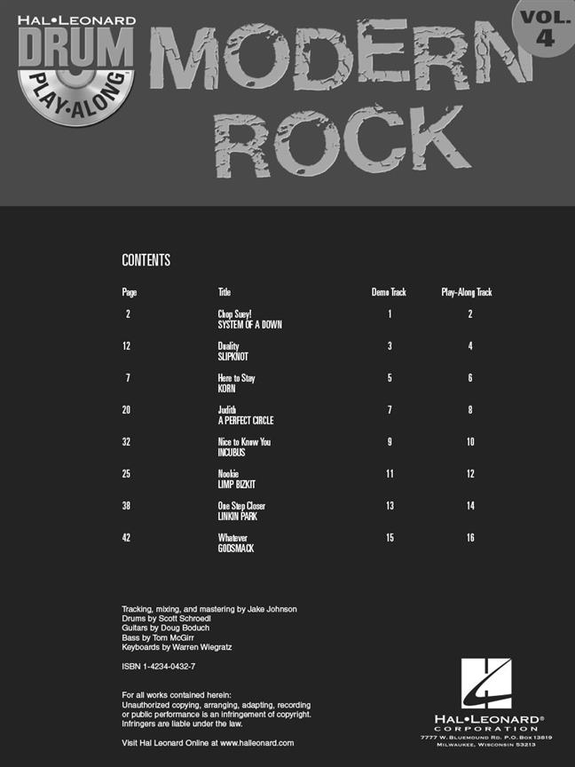Modern Rock - Drum Play-Along Volume 4 - noty na bicí soupravu