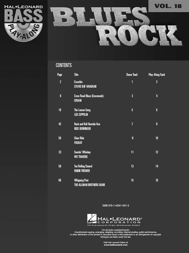 Blues Rock - Bass Play-Along Volume 18 - noty pro baskytaru