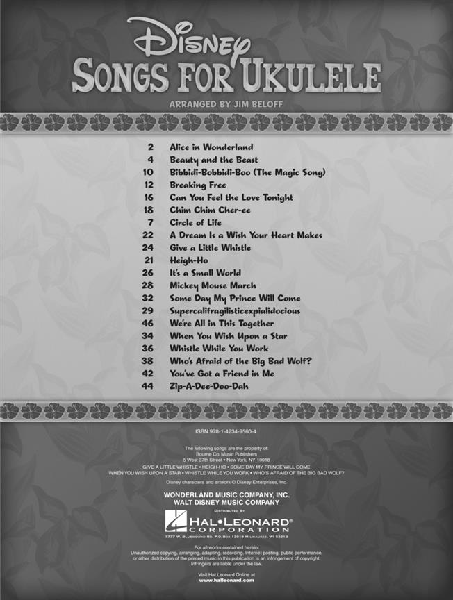 Disney Songs for Ukulele noty pro ukulele