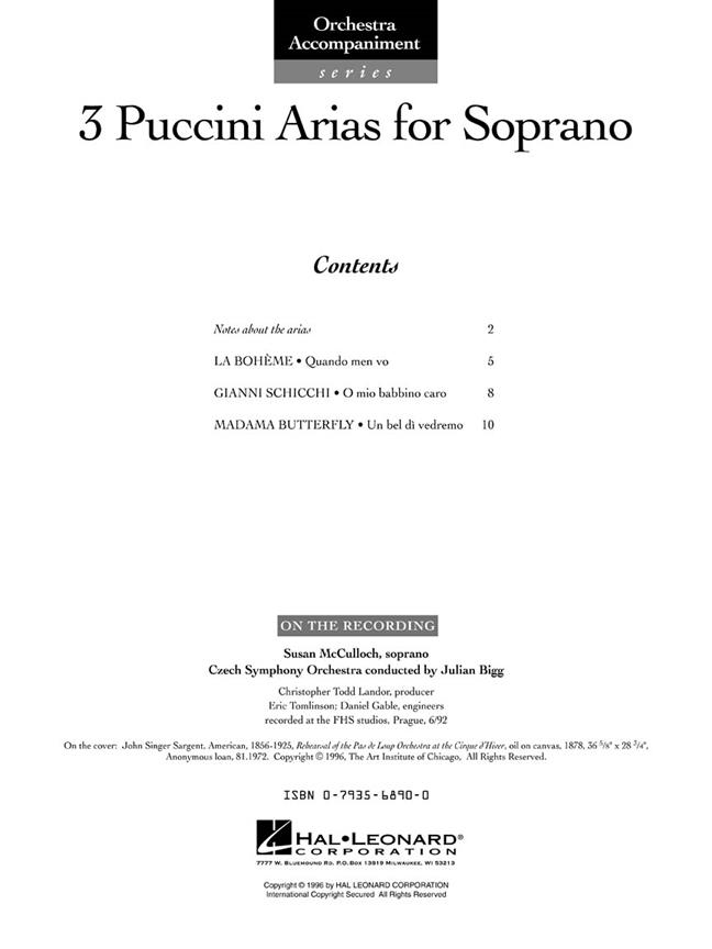3 Puccini Arias for Soprano - písně pro děti a klavír