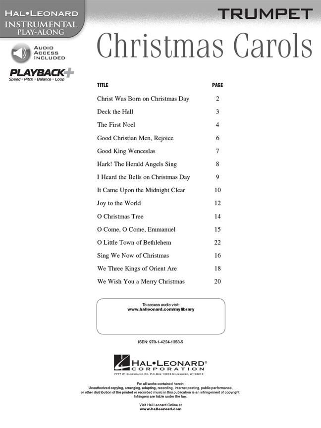 Christmas Carols - Trumpet - Instrumental Play-Along - noty pro trumpetu