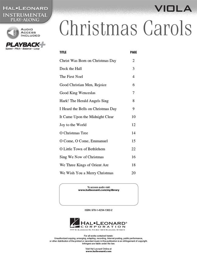 Christmas Carols - Viola - Instrumental Play-Along - noty pro violu