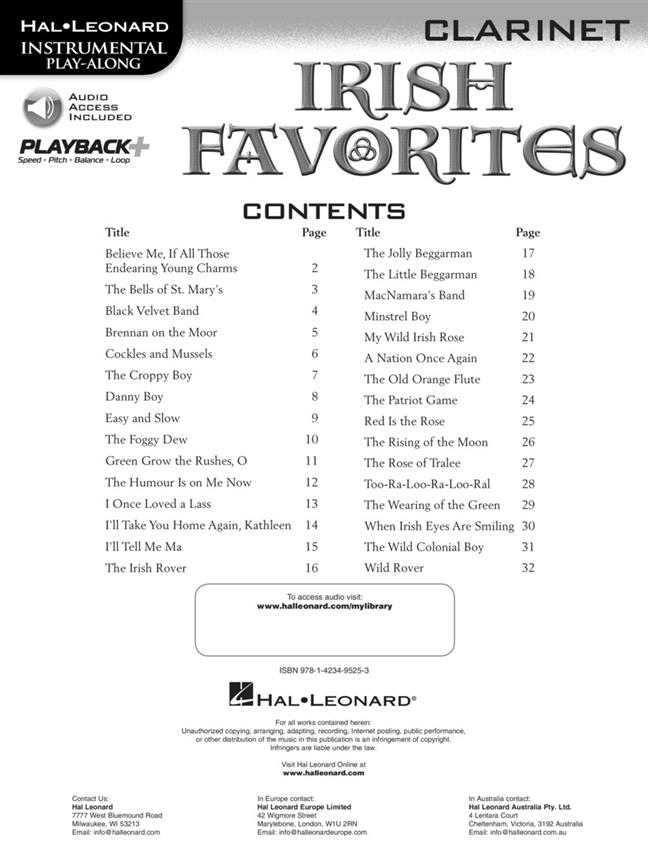 Irish Favorites - Clarinet - Instrumental Play-Along - filmové melodie pro klarinet