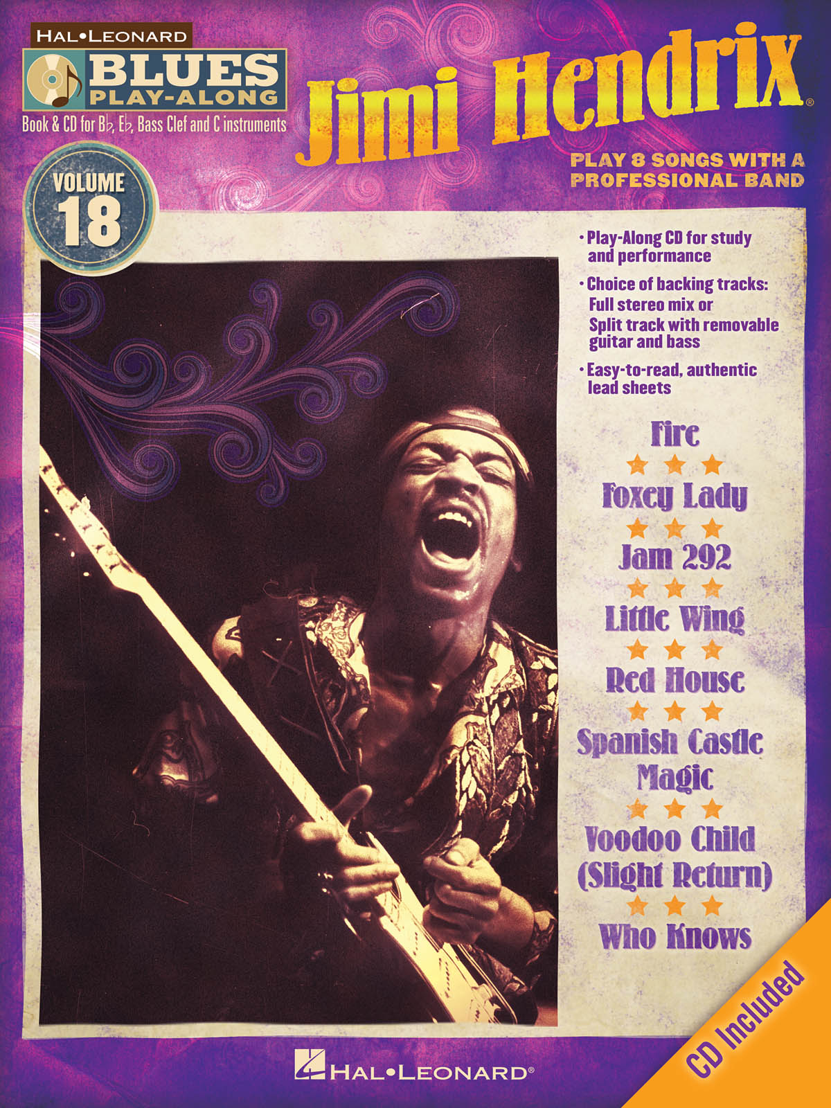 Jimi Hendrix - Blues Play-Along Volume 18 - melodie s akordy pro nástroje v ladění C