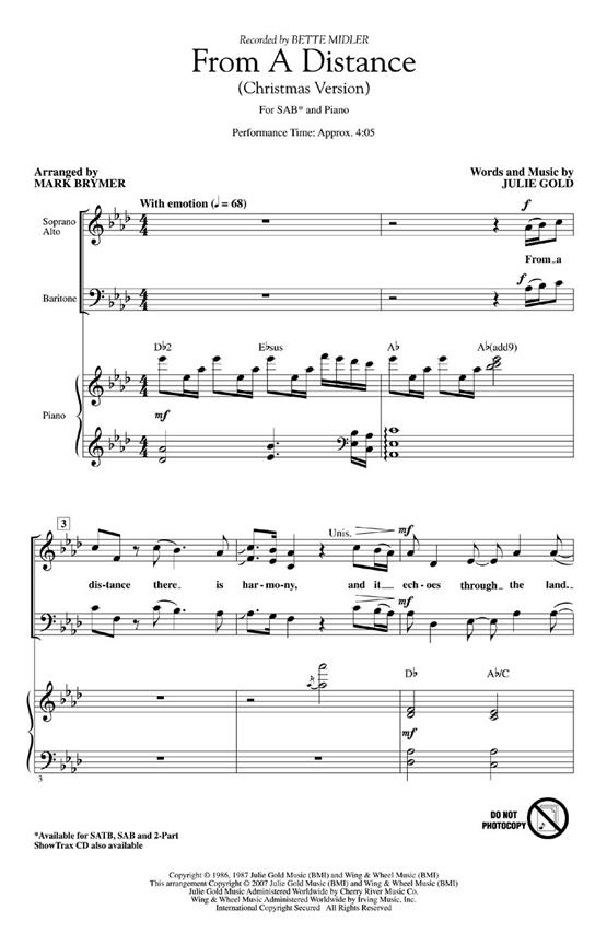 From A Distance - (Christmas Version) - pro sbor SAB a klavír
