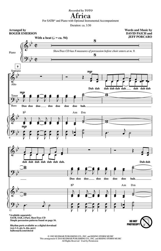 Africa noty pro sbor SATB a klavír