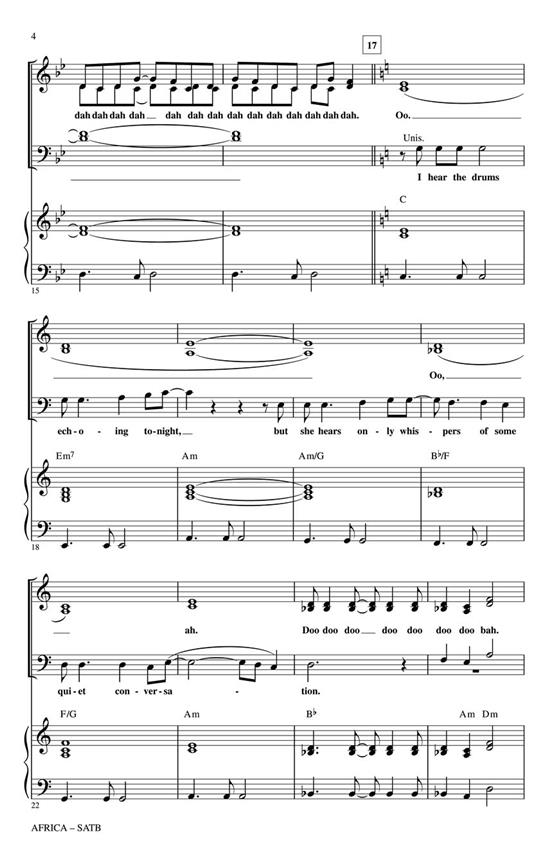 Africa noty pro sbor SATB a klavír